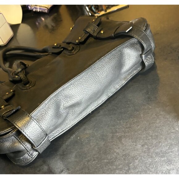 Vince Camuto Black Leather Tote Bag Double Handles Buckle Detail - Picture 7 of 13